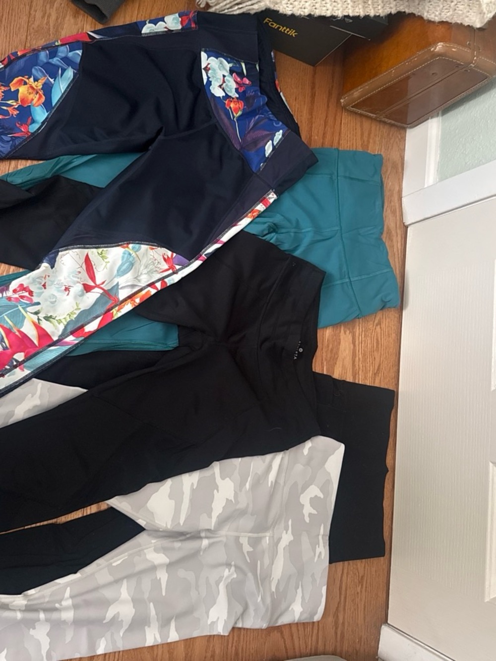 Athleta Teal and Black Girls' Active Leggings Set with Floral Accent
